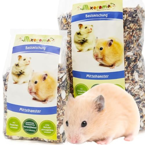 Mixerama Mittelhamster Basismischung - artgerechtes Hamsterfutter für Goldhamster Teddyhamster Mittelhamster ohne Pellets Kleintierfutter Alleinfutter
