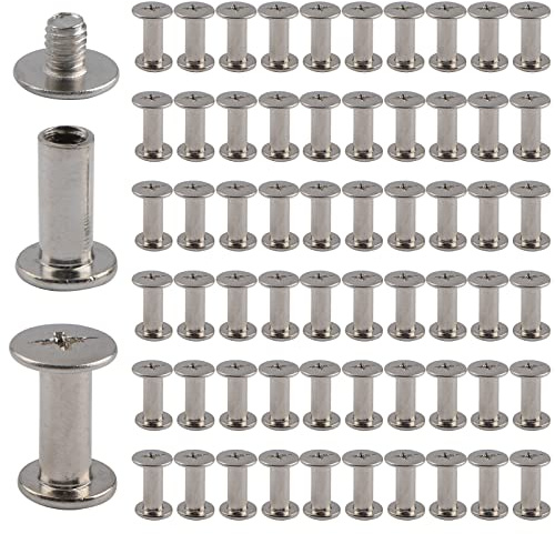 INCREWAY korsslitsskruvar, 60 uppsättningar 5 mm x 12 mm, förnicklade, Chicagoer bindningsskruvar, runda korsskruvstolpar, spik, nit, chicagoer-knapp, silverfärger