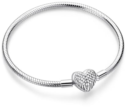 Symretie Pulsera de Plata de Ley 925 para Mujer, Pulsera de Eslabones Serpiente de la Colección Pandora Moments, Compatible con Dijes, Adecuada para Mujeres y Niñas.（las alas 17CM）