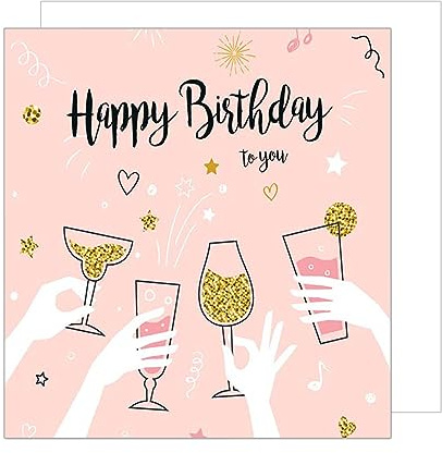 Edition Seidel Tarjeta de felicitación de cumpleaños cuadrada premium con sobre. Billet Happy Birthday para mujer hombre rosa bebidas fiesta (GQ133)
