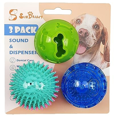 Sundrawy Hundespielzeuge Quietschspielzeug für Kleinhund Interaktives Plüschspielzeug Bälle Seile Kauspielzeug Welpenspielzeug Kit (Bälle)