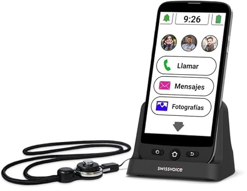 swissvoice S510-C 4G Smartphone para Personas Mayores Que utilizan el teléfono principalmente en casa - Teléfono móvil fácil de Usar con Teclas Grandes, Base de Carga y Correa para el Cuello