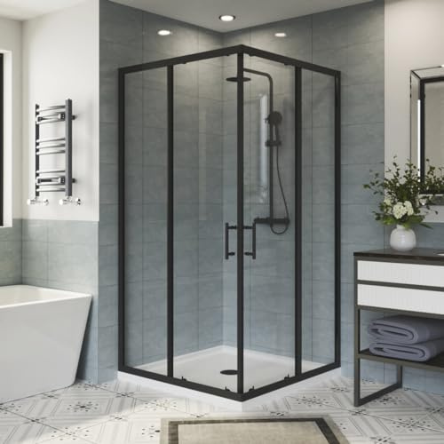 Aquariss Square Shower Enclosure Sliding Doors Corner Entry Bathroom Enclosure Cubicle Matt Black 1000x1000x1900mm