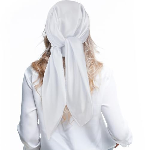 Andibro Seidenähnliches Kopftuchm,90x90cm Einfarbiger Satin Kopftuch Leicht Halstuch Seidentuch quadratisches für haare Frauen Geschenk(Weiß)