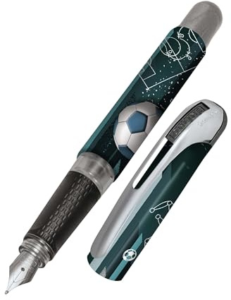 ONLINE Füller College Fußball, Tinten-Füller für Rechtshänder, ergonomisches Griffstück, hochwertige Iridium-Feder medium, Standard-Tintenpatronen, inkl. Kombipatrone blau, Allergiker geeignet
