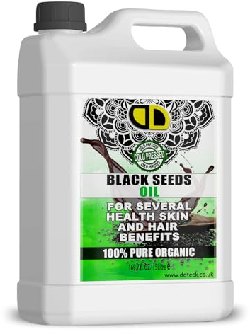 DD Teck svart fröolja kallpressad 100 % ren ekologisk naturlig olja för hårvård hudvård hårbotten massage fuktgivande konditionering skönhet rutin välbefinnande daglig näring extra (5 liter)