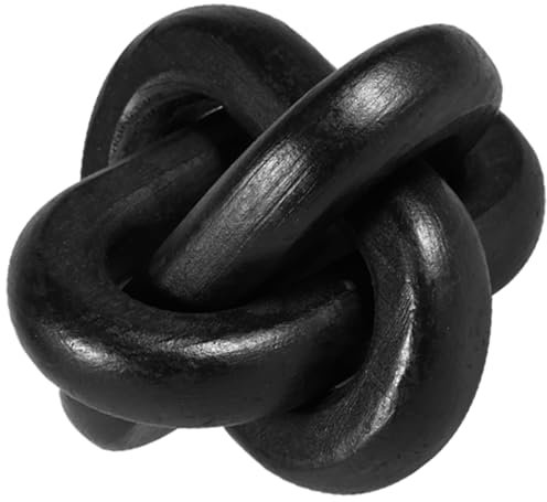 NIHUIFDPY Wood Chain Link Decor, 3 Link Wooden Links Knots Art Decor, 12x12x12cm Rustic Wood Chain Knot Ornament for Living Room Bedroom Office Decorations(black)