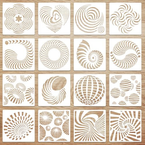 16 Stück Schablonen Set, Wiederverwendbar Kunststoff Vorlagen, Zeichnung Malschablonen für Holz, Boden, Möbel Wandgestaltung, Scrapbooking DIY