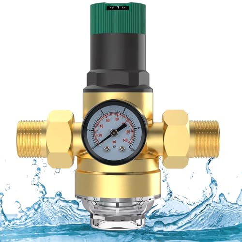 Reducteur de Pression Eau, 1 Limiteur de Pression Avec Manometre Pression Eau Et Filtre à Mailles, Réducteur de Pression d'eau Fabriqué en Laiton Haute Dureté