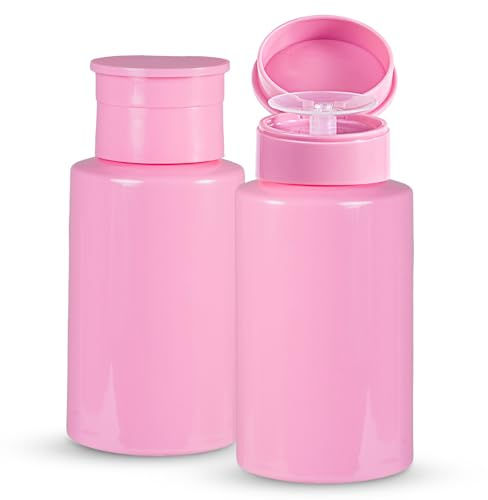 2 Pack Pink Push Down Pump Dispenser - Nail Polish Remover Pump Empty Refillable Bottle Containers for Makeup Remover Micellar Water Facial Toner, 200ml 6.7oz