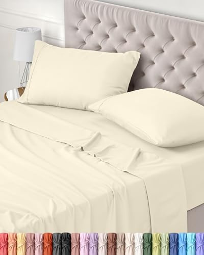 Utopia Bedding Bed Sheet Set Double, Ivory, 4 Piece – Fitted Sheet, Flat Sheet with 2 Pillow Cases 50x75 – Wrinkle, Shrinkage & Fade Resistant – Oeko-Tex Certified, Polyester Microfiber Fabric