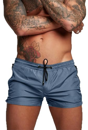 TMEOG Badbyxor Herr Badshorts Pool Kostymer Sportshorts Shorts Kort Hav Surf Män med Pocket och Dragsko, Grå blå, M