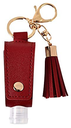 YIBOZI Empty Travel Bottle Keychain Hand Sanitizer Bottle Holder 30ml Squeeze Bottle Refillable Containers for Toiletry Shampoo PU Leather Holder Pouch