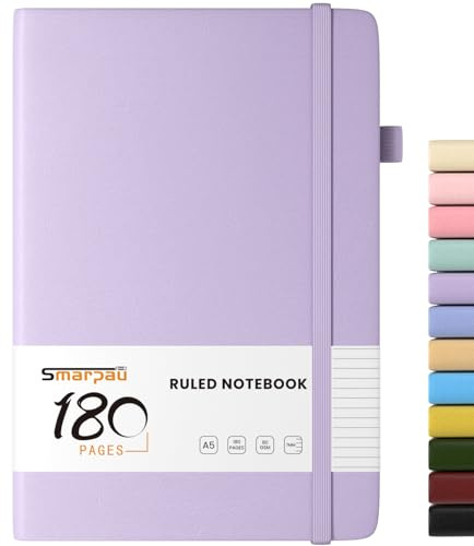 Smarpau Notizbuch A5, Lined Dickes Journal, 180 Seiten Hardcover Notizbücher, 80gsm Papier Leder Journal für Erwachsene Arbeit, Schreiben, Notizen, Lernen, Reisen, 14.5 x 21cm - Lila