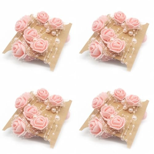 4PCS Rose Pearl Garland, Pearl Spool String of Pearls Rose Ribbon String Chain Decorative Artificial Flower for Wedding, Party, Christmas Flower Tree and DIY Decoration (8m/26 ft) (Pink B)