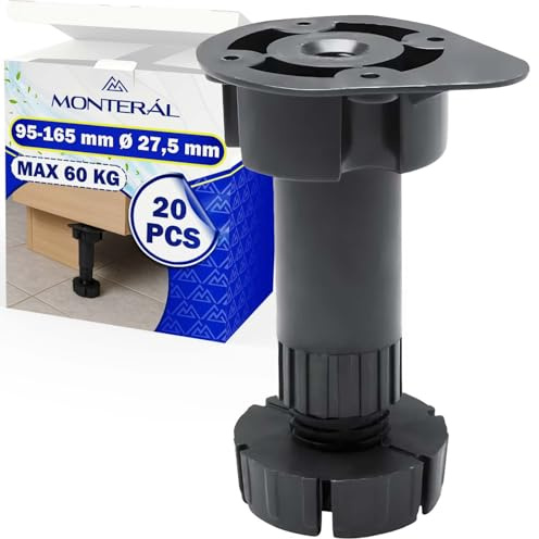 20 Pezzi Piedini per Mobili Regolabili 95-165 mm Ø 27,5 mm Portata 60 kg