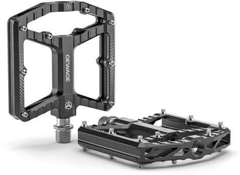 GEWAGE Pedali MTB – Alluminio lavorato CNC, ampia superficie, cuscinetto a rulli sottili + cuscinetto a sfere 638, sabbiato & anodizzato, ideale per mtb& Gravel (Nero)