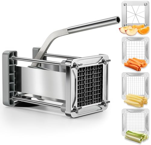French Fry Cutter, Sopito Professional Stainless Steel Potato Cutter with 1/2, 1/4, 3/8 & Wedge Blades for Potatoes, Carrots, Apples