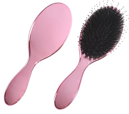 Soft Boar Bristle Paddle Brush Hot Pink for Women, Detangling Extension Brush for Wet Dry Hair, Hairbrush Anti-Static Design for Curly, Thick, Long Hair