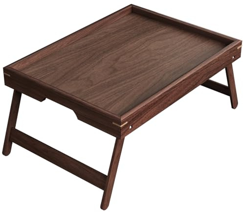 Fibogollo Walnut Wood Bed Tray Table with Folding Legs,Breakfast Trays,Serving Tray for Food and Snack,Laptop Trays for Working