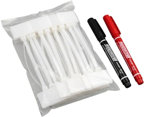 100 Pcs White Cable Ties with Tags (Write-On Label), 150mm x 3.3mm Nylon Self-Locking Zip Tie Markers for Wire Identification & Ethernet Cord Management, Includes Permanent Marker Pen