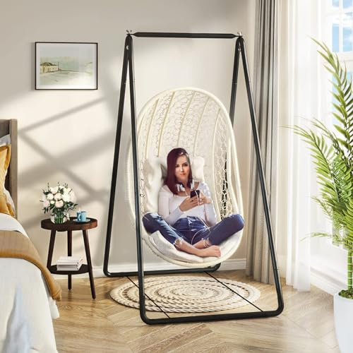 Hammock Stand,Portable Hammock Chair Stand,Heavy Duty Hammock Frame for Indoor or Outdoor Garden,Easy to Assemble & Store,Hammock Swing Stands,Hanging Chairs Stand (Hammock Chair not Included) (Black)