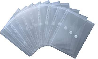 EXXO by HFP 35061 Dokumententaschen Sammelmappen Sichttaschen A5 transparent natur - Dokumentenmappe zum Abheften mit EURO-Lochung, Abheftrand, Klappe und Klettverschluss - 10 Stück