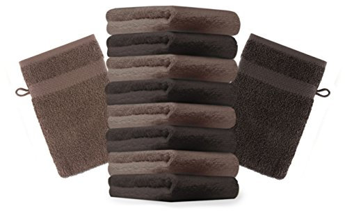 Betz 10 Stück Waschhandschuhe Premium 100% Baumwolle Waschlappen Set 16x21 cm Farbe Dunkelbraun und nussbraun