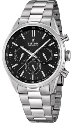 Festina Herren Uhr Analog aus Edelstahl 316L Silber - Quarzwerk - Chronograph - Mineralglas mit hoher Widerstandsfähigkeit - Wasserdicht bis 5 ATM F16820/4 Timeless Chronograph