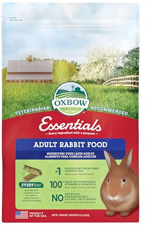 Oxbow Essentials Rabbit Food, Adult Rabbit, Made with Oxbow Timothy Hay, Pet Pellets with Vitamins & Minerals, Small Animal Pet Products, Bunny Supplies, Made in USA, Bunny Food, 5 lb