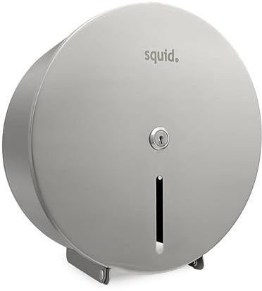 squid® METAL Satin Silver Finish Quality Mini Jumbo 10 Toilet Roll Brushed Lockable Dispenser