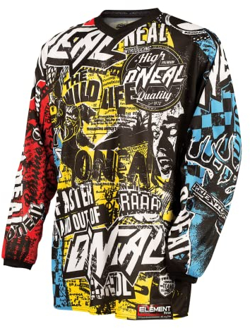 O'NEAL | Motocross-Shirt Langarm | Kinder | MX MTB Mountainbike | Leichte Materialien, Eingenähte Ellbogenpolster, Atmungsaktives Polyester | Element Youth Jersey Wild | Multi | Größe XL