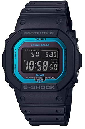Casio Herren Solar Armbanduhr, 48.00mm Gehäusegröße mit LCD digital Zifferblatt und schwarz Kautschuk Armband GW-B5600-2ER