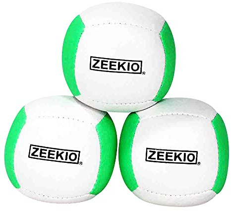 Zeekio Lunar Jonglierball-Set – (3) professionelle UV-reaktive 6-Panel-Bälle – 110 g (weiß/grün)