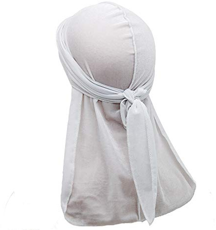 Treer Durag de Terciopelo de Hombres Mujers, Turbante de Cola Larga Gorra de Pirata Sombrero Bandana Suave Unisex para Danza Callejera,Ciclismo al Aire Libre y Decoración Diaria (100cm,Blanco)