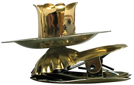 Rayher 25210616 Baumkerzenhalter, gold, 4 Stück, ca. 4,2 cm ø, Kerzenhalter für Baumkerzen, mit Clip, moderne glatte Form