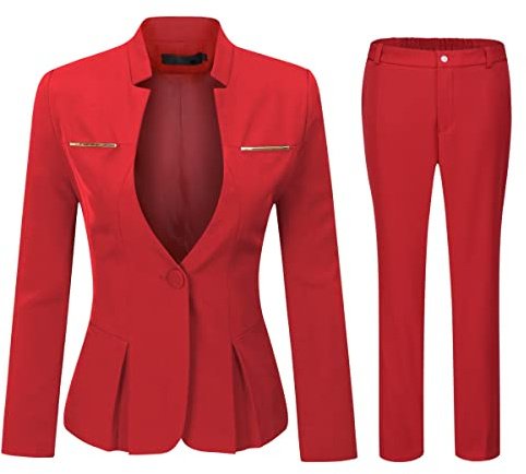 YYNUDA Conjunto de traje para mujer blazer con falda/pantalón, corte ajustado, elegante atuendo de negocios para oficina, L