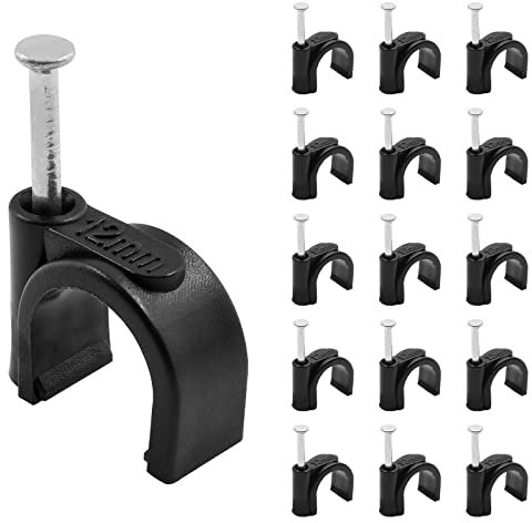 PHITUODA 1/2 / 12mm Half Clamp J-Hook Cable Clips with Nail, Black, 100pcs