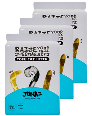 JUNAI Tofu Cat Litter 3 Packs(2.3kg x 3), 18L Original Clumping Cat Litter Pellet Natural Vegan Kitty Litter, Lightweight and Dust Free cat Litter for Multiple Cats, Flushable and Biodegradable