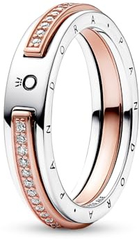 PANDORA Signature Two-tone Logo & Pavé Ring 182773C01-50