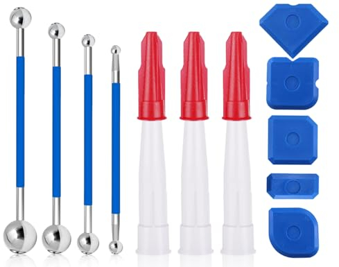 KAPSING Kit de 12 grattoirs à outils pour lisser les joints, comprenant 4 boules d'extraction de joints en silicone, 5 grattoirs pour lisser les joints en silicone, 3 buses de mastic, pour salles