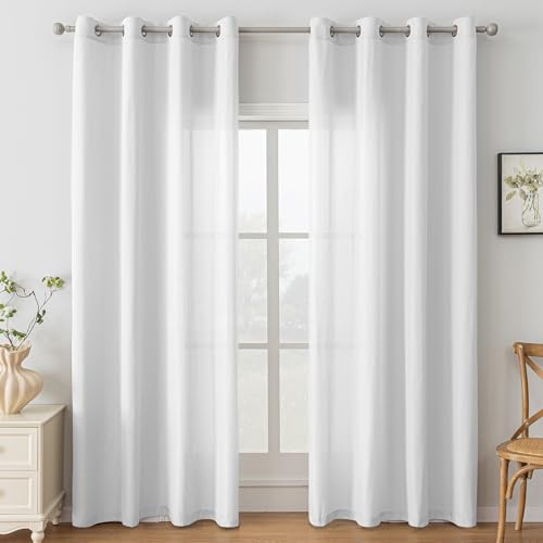 Ystyle Cortinas Salon Modernas 2 Piezas, Visillos Dormitorio Cortinas Translucidas Cortina Ventana, con Ojales De Comedor Habitacion, Voile Sala For Living Room, 140x245cm, Blanco