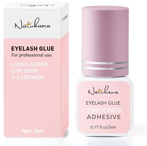 Natuhana Pegamento para Extensione de Pestañas Pelo a Pelo 2s Secado Rapido Semipermanente Sin Irritación 5ml Lash Adhesivo,Negro