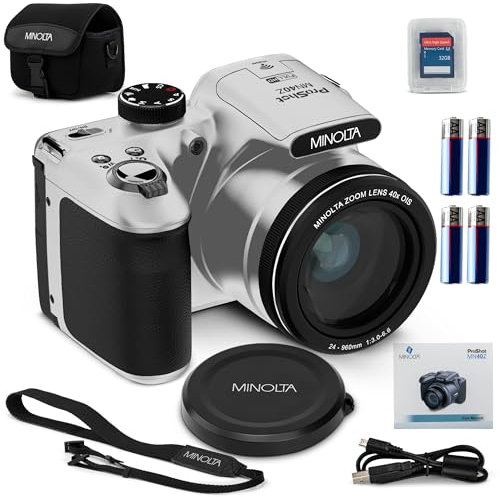 Minolta 20 Mega Pixels 40x Optical Zoom Digital Camera with 1080p FHD Video, Silver