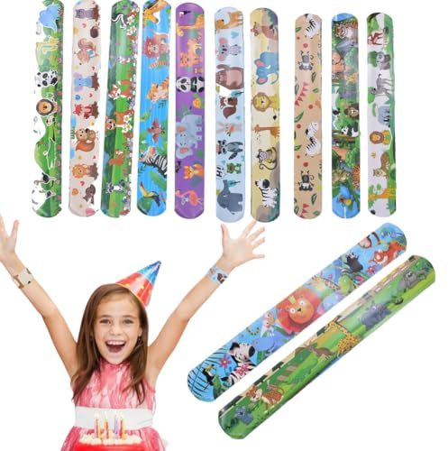 24PCS Braccialetti Slap Per Bambini, Forest Animal Bracciali Bambini, Schiaffo Braccialetti Slap Per Bambini,Bracciali a Scatto Bracciali Slap Compleanno Festa Regalo Per Bambini