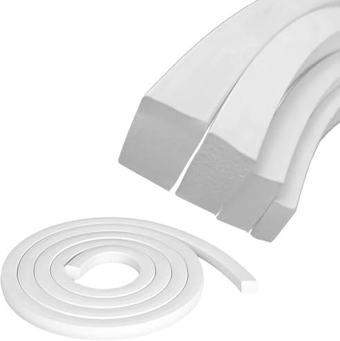 Estresen Striscia Sigillante in Schiuma di Silicone 5mm x 5mm, Striscia Bianca Quadrata in Spugna Morbida per Fai da Te, Tubi in Schiuma per Sigillare Porte e Finestre Lunghezza :5 Metros