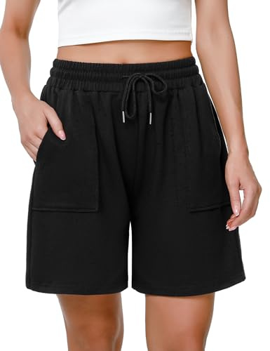 Marvmys Womens Running Shorts Casual Lounge Bottoms Gym Shorts Ladies Soft Cycling Short High Waist Athletic Sweat Jogging Sport Workout Hiking Fashion with Big Pockets Black XXL