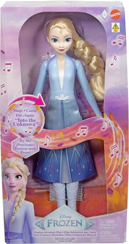 Mattel Disney La Reine des Neiges Elsa Poupée chantante mode aventure chantante dans des vêtements signatures, chante « Into The Unknown » du film Disney La Reine des Neiges 2
