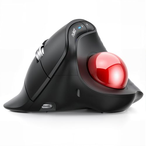 Nulea M514 Souris Trackball Verticale, Ergonomique sans Fil à Contrôle du Pouce, Cliques Silencieux, Connexion 3 Appareils (Bluetooth & USB), Rechargeable pour PC/Mac/Laptop/Tablet