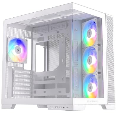 Silentware View A-RGB White Midi Tower PC-Gehäuse Showcase, Frontpanel und Seitenfenster aus gehärtetem Glas, 4X 120mm RGB Lüfter, 4-Pin-PWM & 3-Pin Steurung, Abnehmbarer Deckel, USB-C, ATX/mATX/ITX